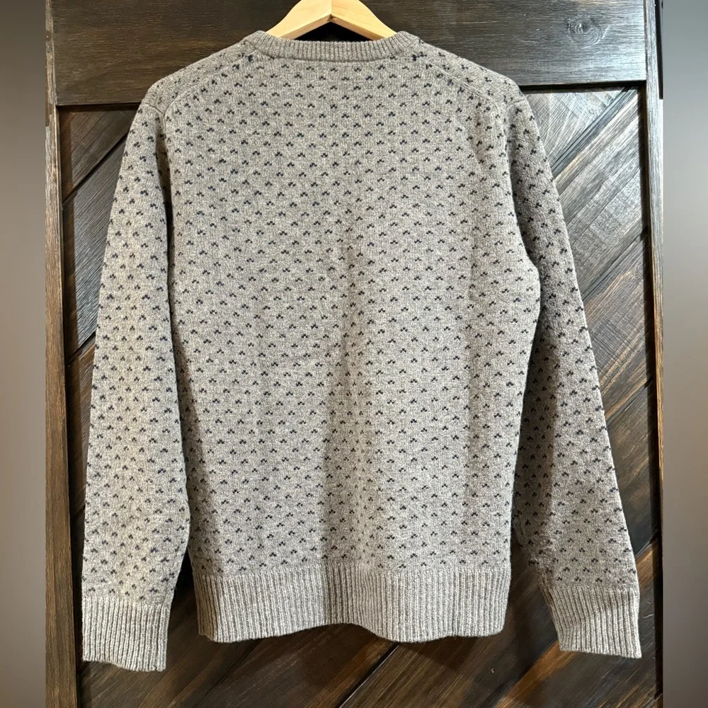 J. Crew Beige Crewneck Sweater with Navy Micro-Pattern